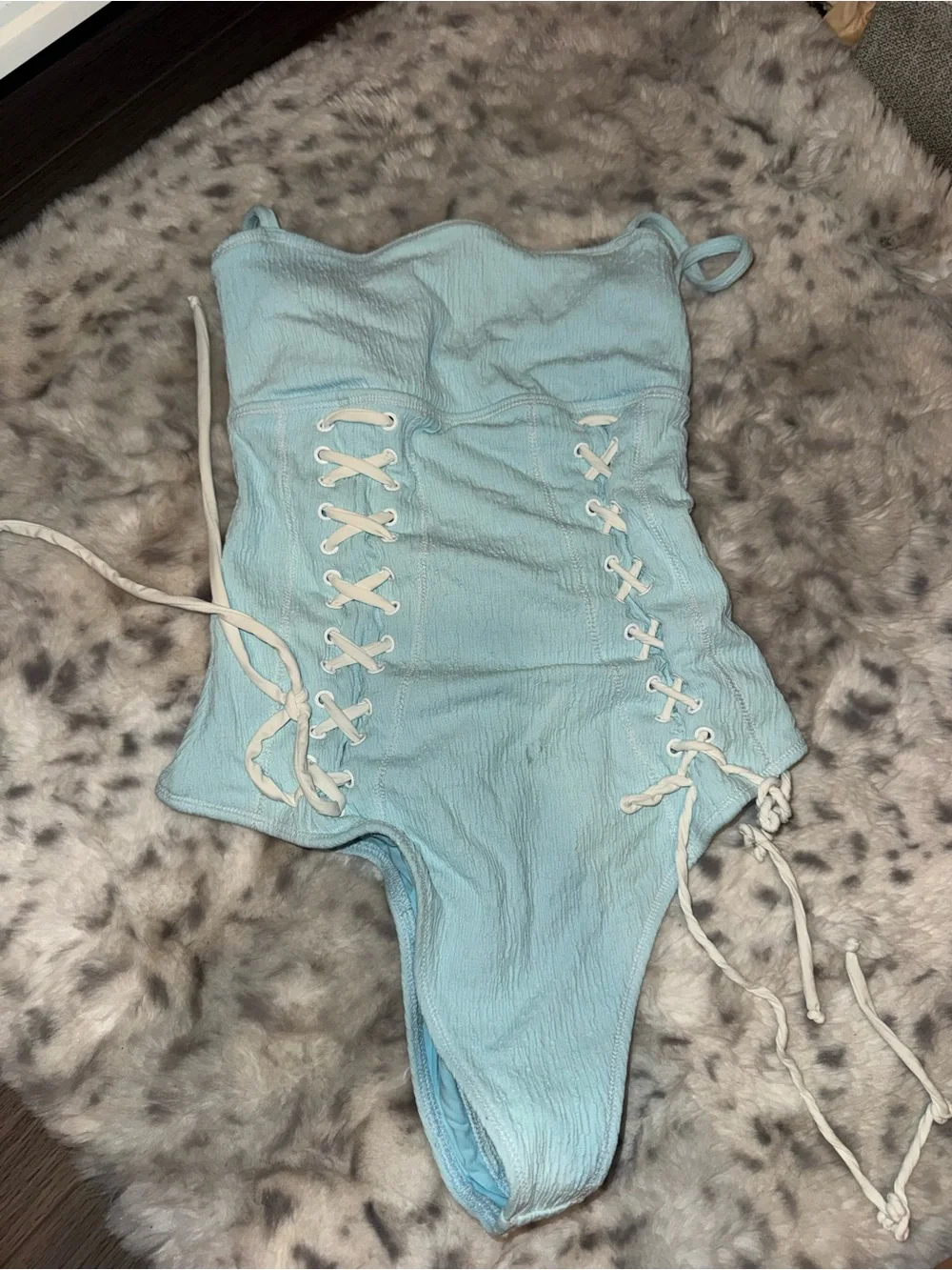 Frankie's Bikinis Light Blue Lace-Up One-Piece Swimsuit